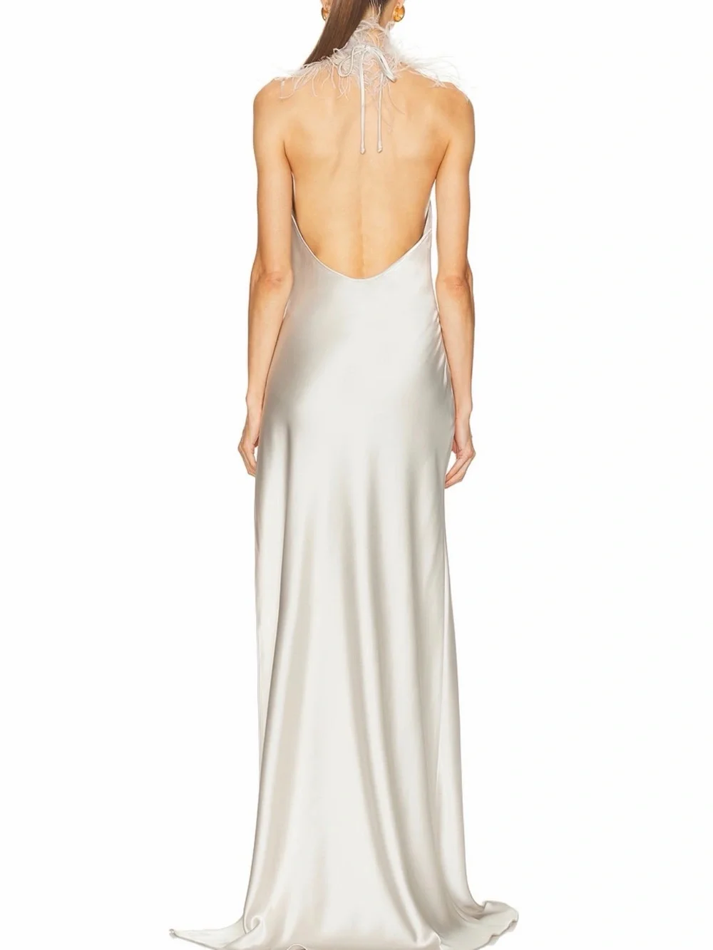The New Arrivals by Ilkyaz Ozel Jazzy Feather Detailed Satin Dress in Taj Mahal - Picture 2 of 7
